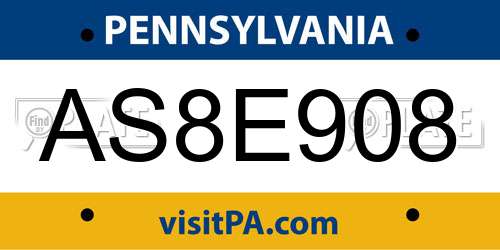 AS8E908 Pennsylvania License Plate