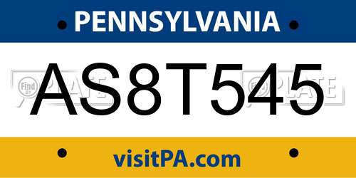 AS8T545 Pennsylvania License Plate