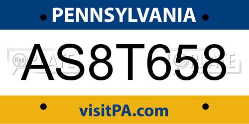 AS8T658 Pennsylvania License Plate