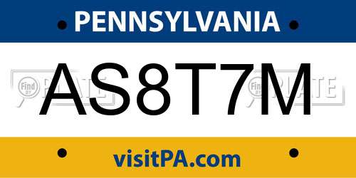 AS8T7M Pennsylvania License Plate