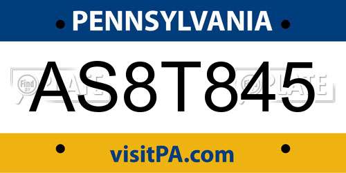 AS8T845 Pennsylvania License Plate