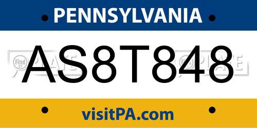 AS8T848 Pennsylvania License Plate