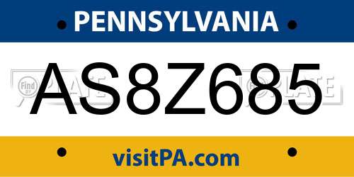 AS8Z685 Pennsylvania License Plate