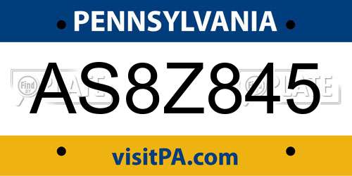 AS8Z845 Pennsylvania License Plate