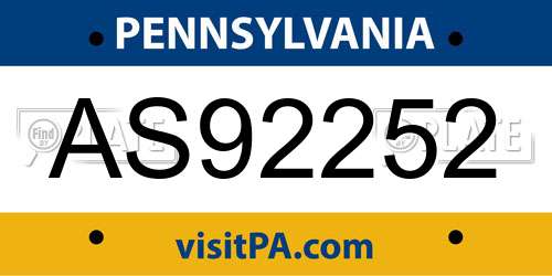 AS92252 Pennsylvania License Plate