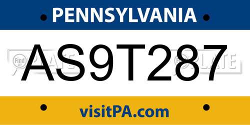 AS9T287 Pennsylvania License Plate