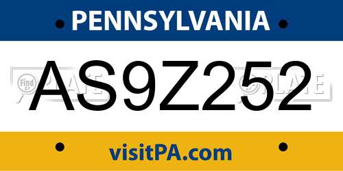 AS9Z252 Pennsylvania License Plate