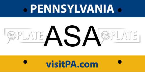ASA Pennsylvania License Plate