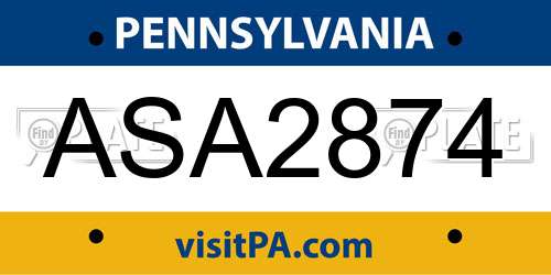 ASA2874 Pennsylvania License Plate