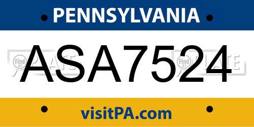 ASA7524 Pennsylvania License Plate
