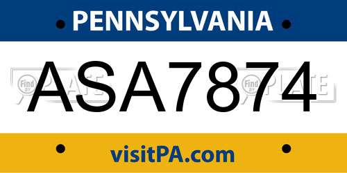 ASA7874 Pennsylvania License Plate