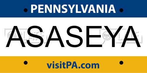 ASASEYA Pennsylvania License Plate