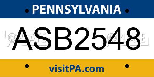 ASB2548 Pennsylvania License Plate