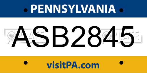 ASB2845 Pennsylvania License Plate