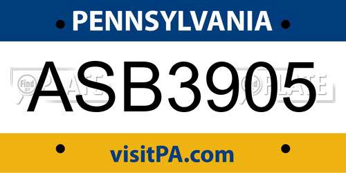ASB3905 Pennsylvania License Plate