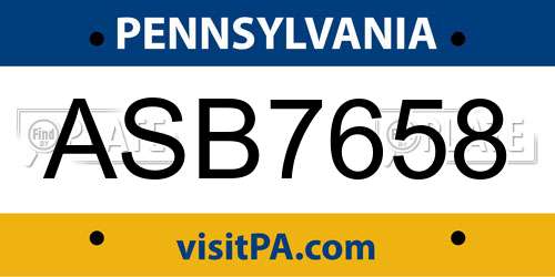 ASB7658 Pennsylvania License Plate