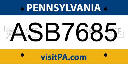 ASB7685 Pennsylvania License Plate