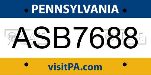 ASB7688 Pennsylvania License Plate