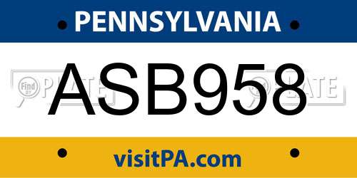 ASB958 Pennsylvania License Plate