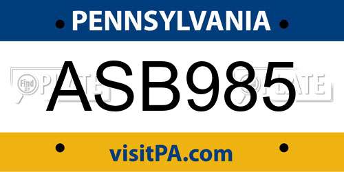 ASB985 Pennsylvania License Plate