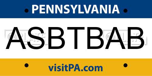 ASBTBAB Pennsylvania License Plate