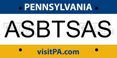 ASBTSAS Pennsylvania License Plate