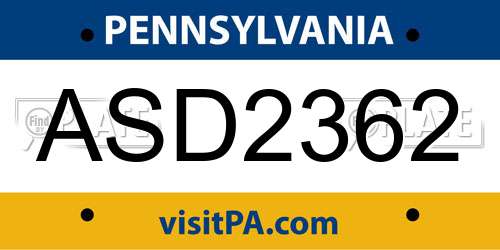 ASD2362 Pennsylvania License Plate