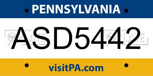 ASD5442 Pennsylvania License Plate