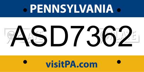 ASD7362 Pennsylvania License Plate