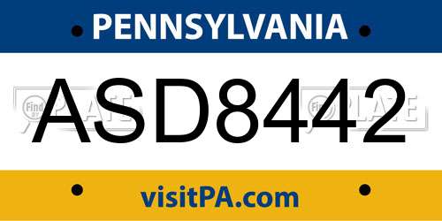 ASD8442 Pennsylvania License Plate