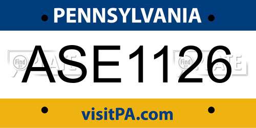 ASE1126 Pennsylvania License Plate