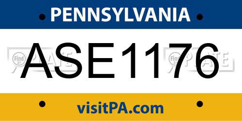 ASE1176 Pennsylvania License Plate