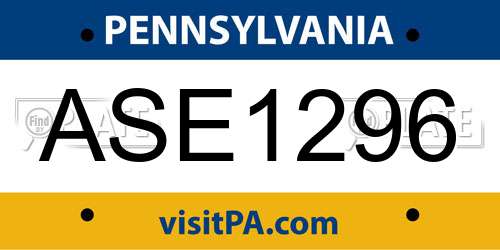 ASE1296 Pennsylvania License Plate