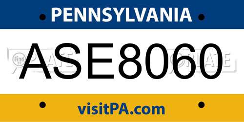 ASE8060 Pennsylvania License Plate