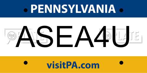 ASEA4U Pennsylvania License Plate