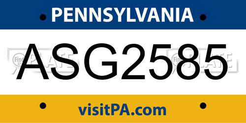 ASG2585 Pennsylvania License Plate