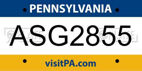 ASG2855 Pennsylvania License Plate