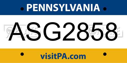 ASG2858 Pennsylvania License Plate