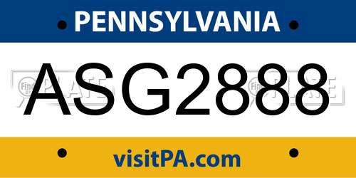 ASG2888 Pennsylvania License Plate