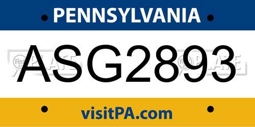 ASG2893 Pennsylvania License Plate