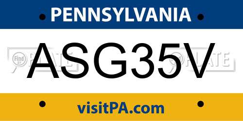 ASG35V Pennsylvania License Plate