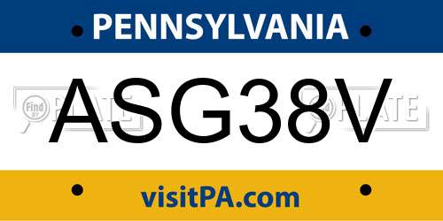 ASG38V Pennsylvania License Plate
