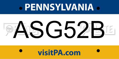 ASG52B Pennsylvania License Plate