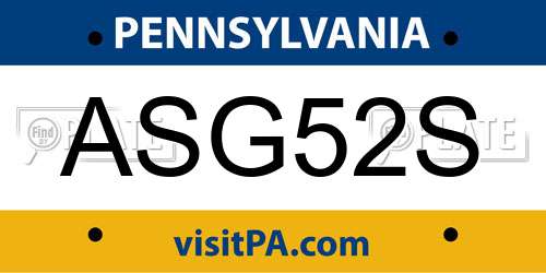 ASG52S Pennsylvania License Plate