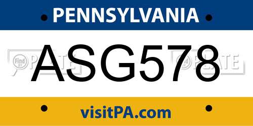 ASG578 Pennsylvania License Plate