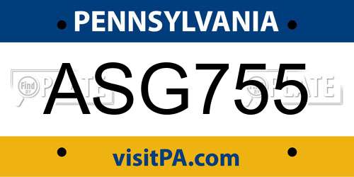 ASG755 Pennsylvania License Plate