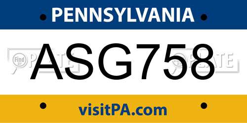 ASG758 Pennsylvania License Plate