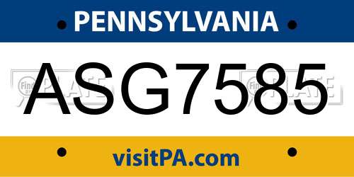 ASG7585 Pennsylvania License Plate