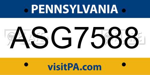 ASG7588 Pennsylvania License Plate