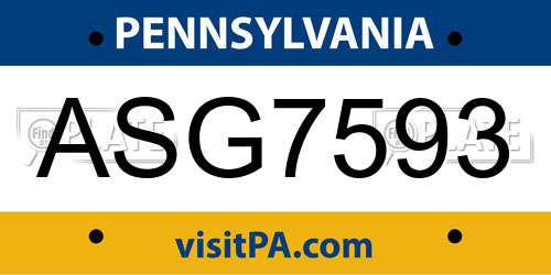 ASG7593 Pennsylvania License Plate